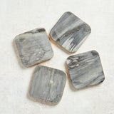 Creative Co-op SQUARE MARBLE COASTER SET OF 4 Grey_Gold Edge