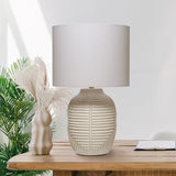 Bloomingville EMBOSSED STONEWARE TABLE LAMP Cotton Shade