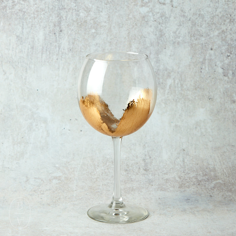 Elm Design HAND PAINTED GOLD LEAF STEMMED RED WINE GLASS