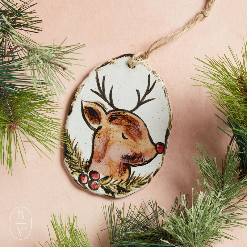 Etta B Pottery ORNAMENT Jolly Reindeer