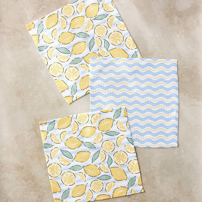 Geometry LEMON WAVES DISHCLOTH SET OF 3