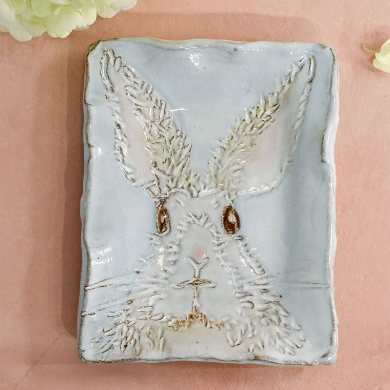 Dixie Pottery BUNNY TRAY Blue 4x6
