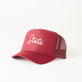 Littlebrightbird GAMEDAY PUFF SCRIPT TRUCKER HAT State Maroon