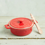 Creative Co-op STONEWARE BRIE BAKER WITH WOOD TREE SHAPED SPREADER Red