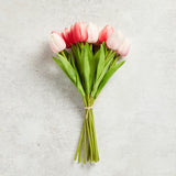 K and K Interiors MINI TULIP BOUQUET WITH 12 STEMS Pink Rose 13.5