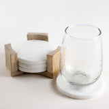 Bloomingville MARBLE COASTER SET WITH MANGO WOOD HOLDER