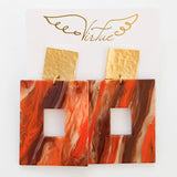 Virtue GOLD SQUARE POST ACRYLIC RECTANGLE EARRINGS Orange Smoke