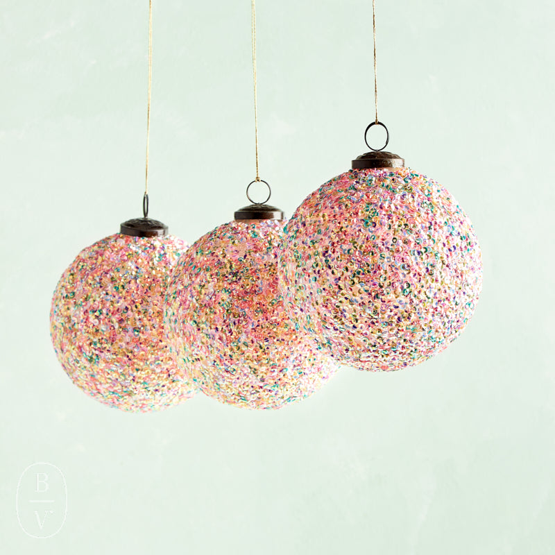 Creative Co-op RECYCLED GLASS BALL ORNAMENT WITH SEQUINS