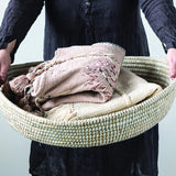 Creative Co-op ROUND HAND WOVEN GRASS BASKET WITH HANDLES Natural_White