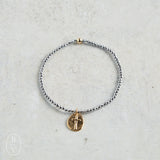 eNewton Design FACETED HEMATITE INSPIRE SMALL GOLD CHARM BRACELET Silver 2mm