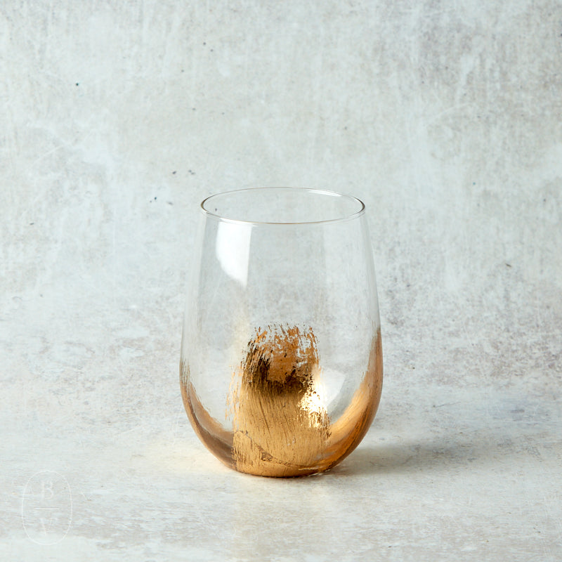 Elm Design HAND PAINTED GOLD LEAF STEMLESS WINE GLASS