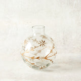 K and K Interiors ETCHED PAINTED FLORAL VASE White and Gold 4.75