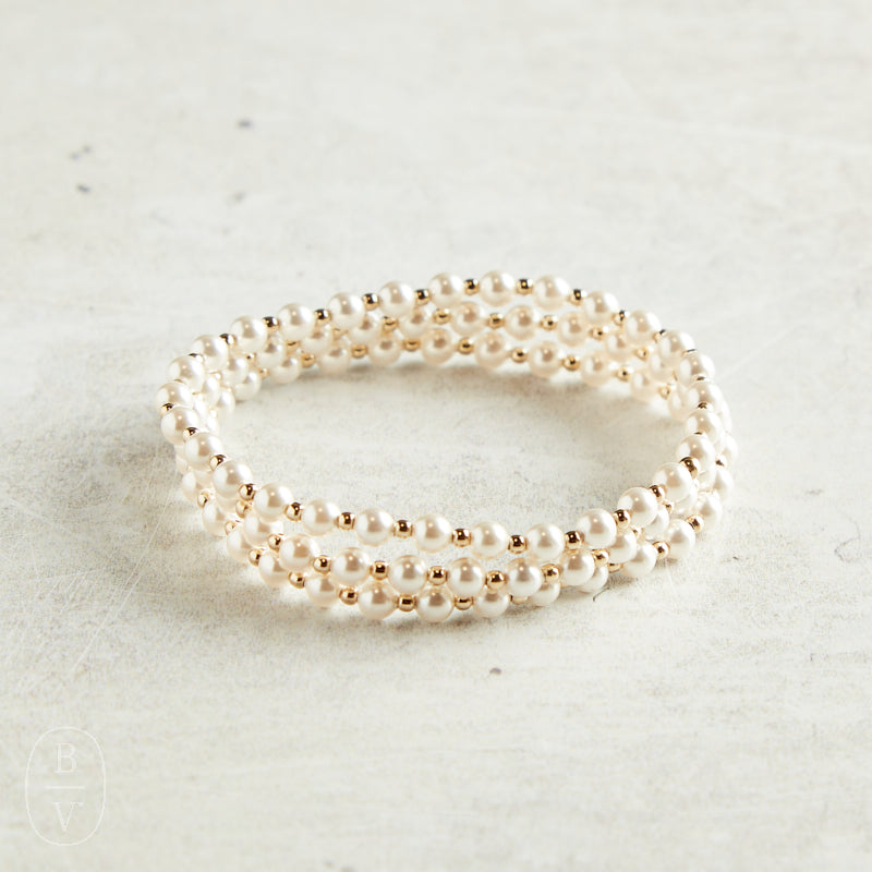 eNewton Design CLASSIC GRATEFUL PATTERN BEAD BRACELET Pearl 4mm