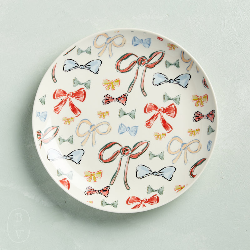 Creative Co-op STONEWARE HOLIDAY PATTERN PLATE Bows