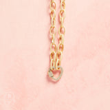 Virtue ETCHED CHAIN NECKLACE WITH HEART CARIBINER CLASP CZ