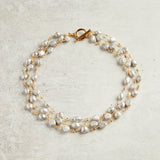 Virtue PEARL ROSARY TRIPLE LAYER NECKLACE PLAIN Grey Gold