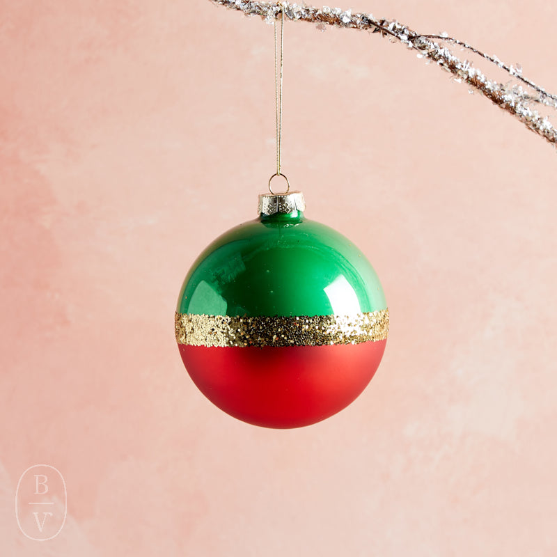 Raz Imports DUAL COLOR BALL ORNAMENT Red Green