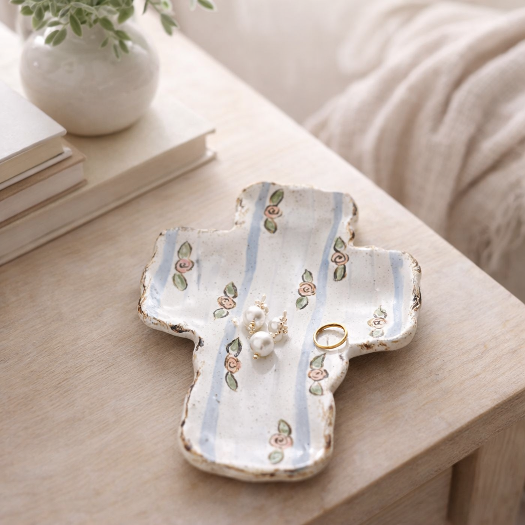 Etta B Pottery COTTAGE STRIPE CROSS Blue Stripe