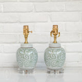 The Han House SMALL GREEN WHITE LAMP NO SHADE