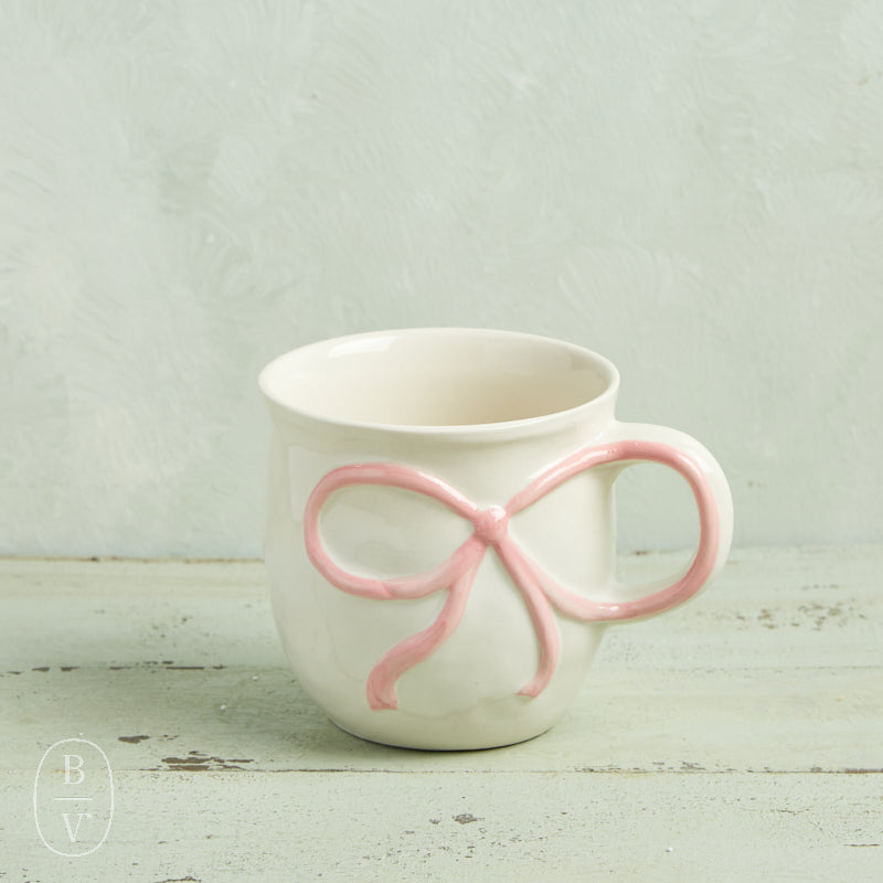 Creative Co-op STONEWARE MUG WITH BOW HANDLE Pink