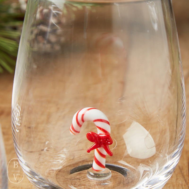 Creative Co-op Holiday Stemless Wine Glass with Festive Figures (Santa, Reindeer, Snowman)