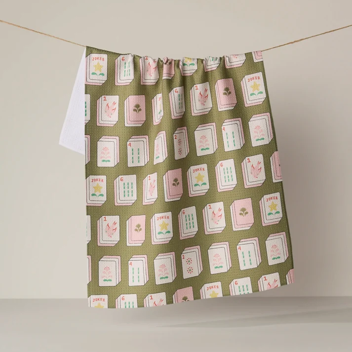 Geometry FLOWER TILES GREEN TEA TOWEL