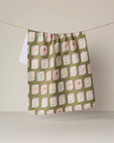 FLOWER TILES GREEN TEA TOWEL
