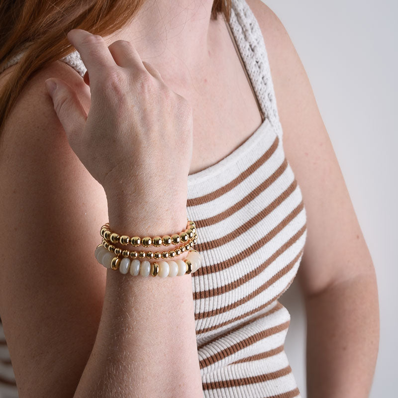 Golden Stella THREE ROW MARBLE BEAD BRACELET Ivory Gold