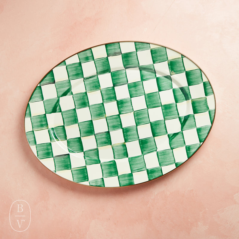 MacKenzie-Childs ENAMEL OVAL PLATTER Emerald Check
