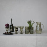 Creative Co-op GREEN ETCHED BOTANICALS GLASS PITCHER