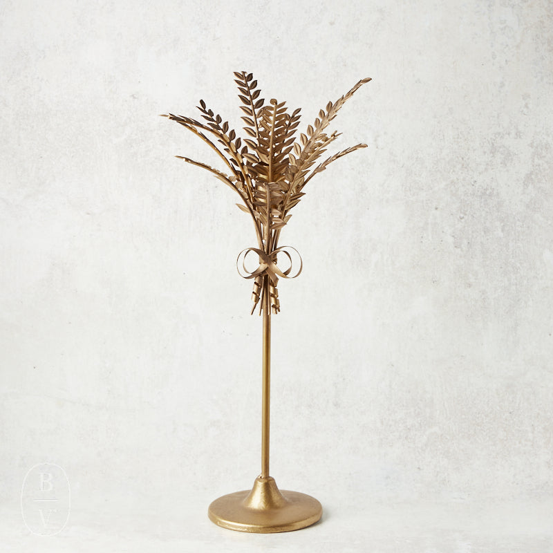 K and K Interiors METAL WHEAT TAPER CANDLEHOLDER Gold 15.75