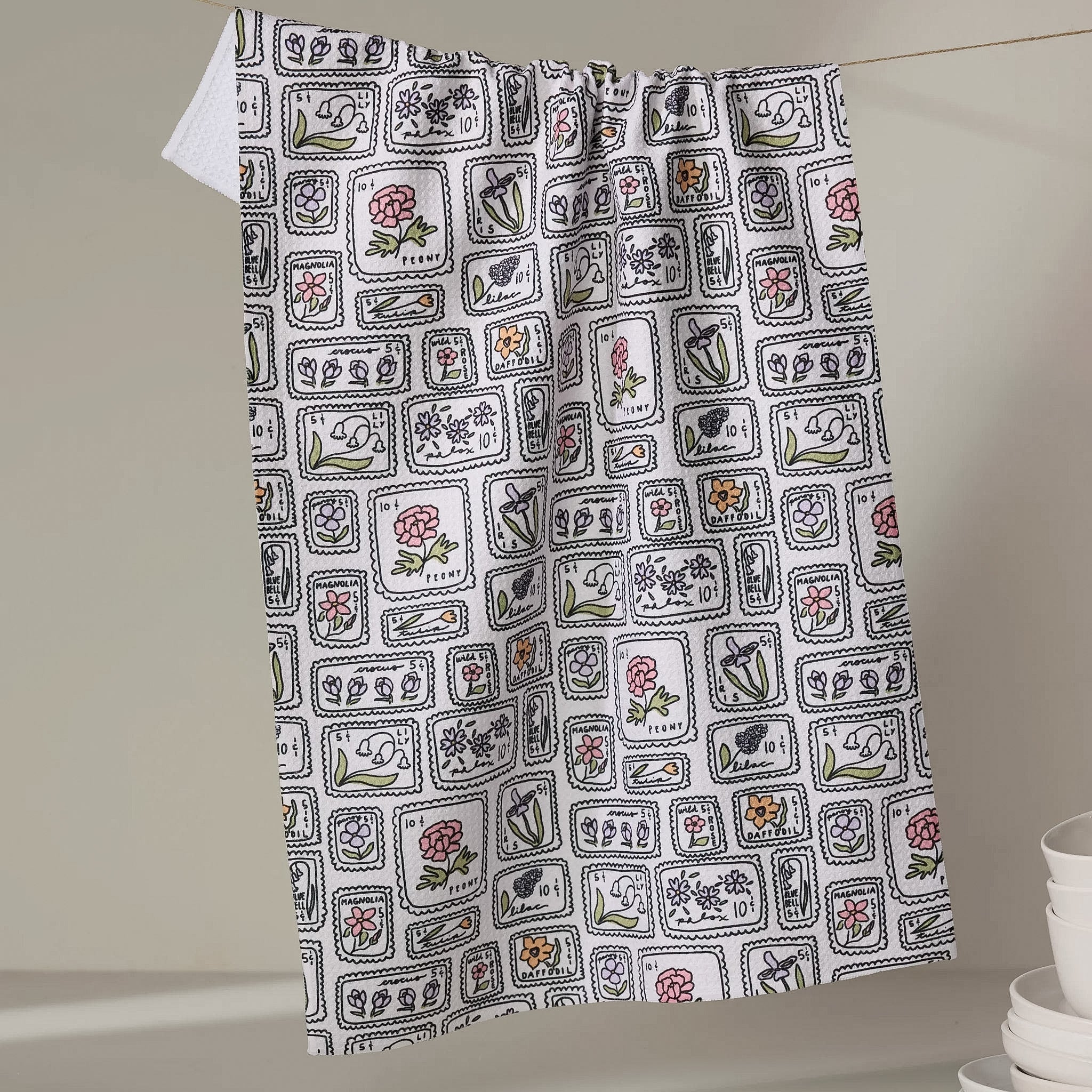 Geometry FLORAL POSTAGE STAMPS TEA TOWEL