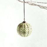 K and K Interiors EMBOSSED DISTRESSED GLASS ORNAMENT Green Ball 4