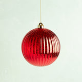 K and K Interiors MERCURY RIBBED ROUND SHATTERPROOF ORNAMENT Red