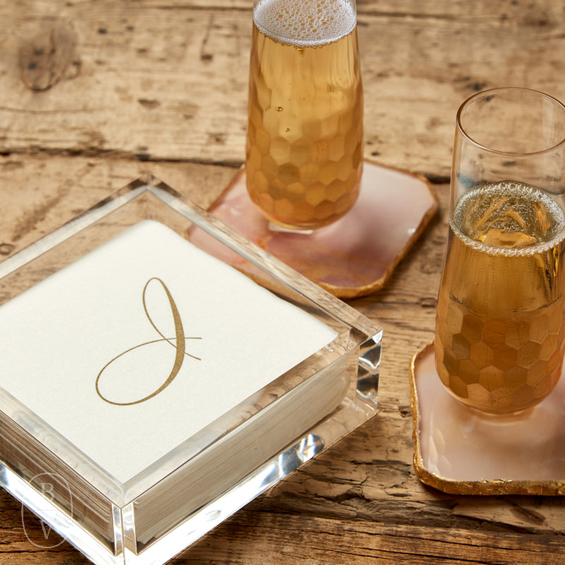 Caspari WHITE PEARL PAPER LINEN COCKTAIL NAPKIN