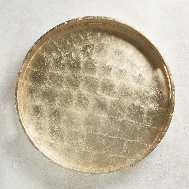 Park Hill Collection GREAT HOUSE ROUND FOILED TRAY Champagne Silver