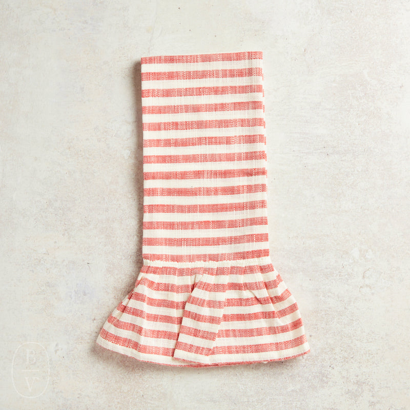 Creative Co-op COTTON STRIPED TEA TOWEL WITH RUFFLE Red