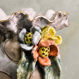 Dixie Pottery GOLD RIM JUMBO SAK VASE WITH FLOWERS