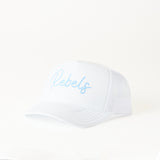 Littlebrightbird GAMEDAY PUFF SCRIPT TRUCKER HAT Rebels White