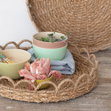Creative Co-op ROUND WOVEN SEAGLASS SCALLOPED TRAY