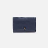 Hobo JILL TRIFOLD WALLET Blue Stone Polished Leather