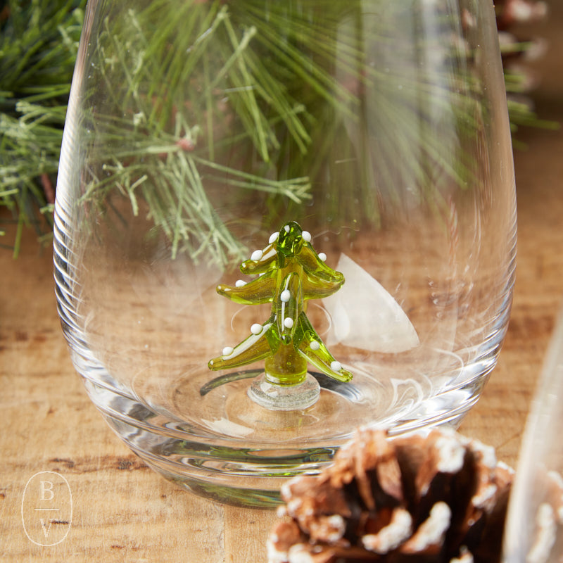Creative Co-op Holiday Stemless Wine Glass with Festive Figures (Santa, Reindeer, Snowman)