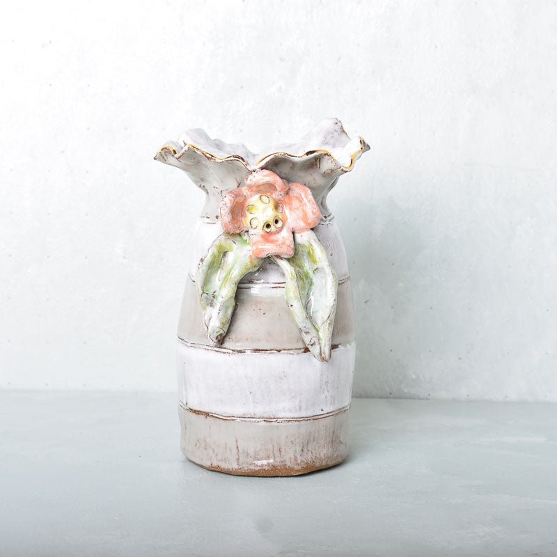 Dixie Pottery GOLD RIM SAK VASE NO 1 Mocha Stripe Horiztonal