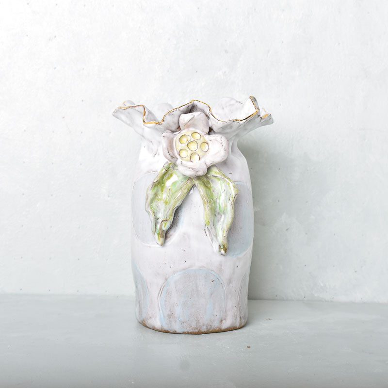 Dixie Pottery GOLD RIM SAK VASE NO 1 Blue Dot