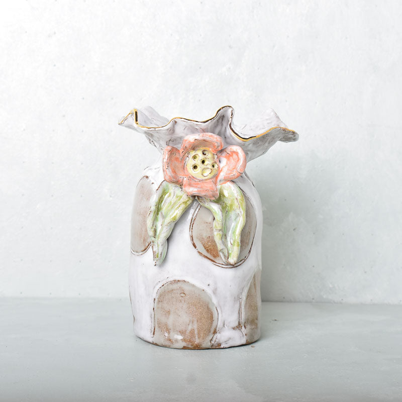 Dixie Pottery GOLD RIM SAK VASE NO 1 Mocha Dot