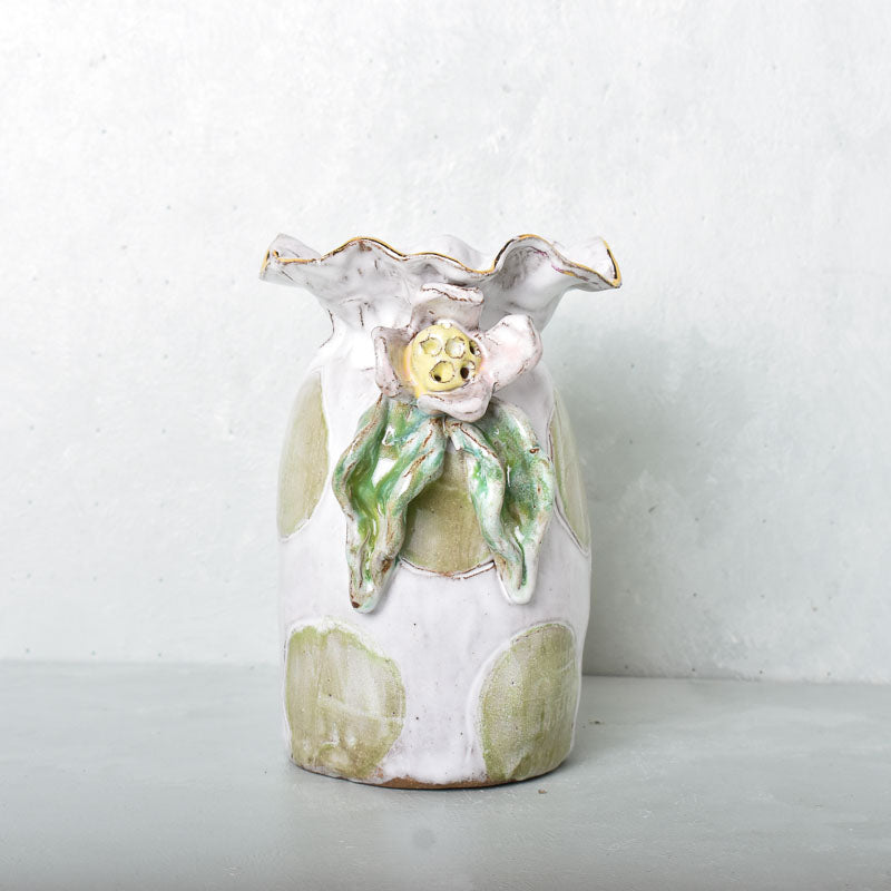 Dixie Pottery GOLD RIM SAK VASE NO 1 Green Dot