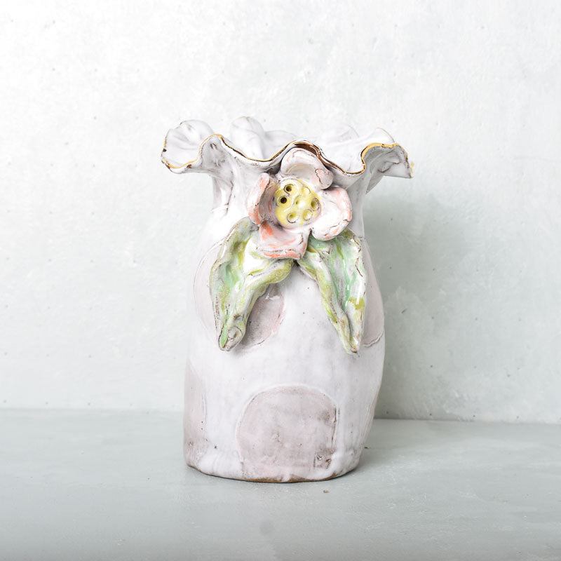 Dixie Pottery GOLD RIM SAK VASE NO 1 Pink Dot