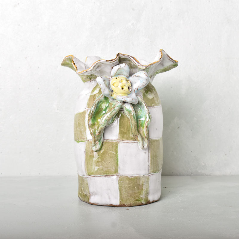 Dixie Pottery GOLD RIM SAK VASE NO 1 Green Check