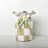 Dixie Pottery GOLD RIM SAK VASE NO 1 Green Check
