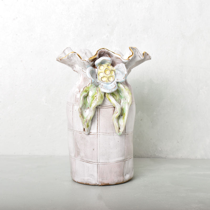 Dixie Pottery GOLD RIM SAK VASE NO 1 Pink Check